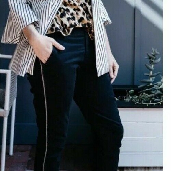Cabi The Peyton Trouser Size 8 Women's Black Pants Side Stripe 5313 Slim Fit - Picture 2 of 7